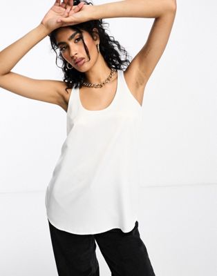 River Island racer tank with scoop neck in white - ASOS Price Checker