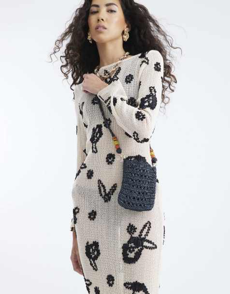 River Island Raffia beaded cross body phone bag in black - view 1