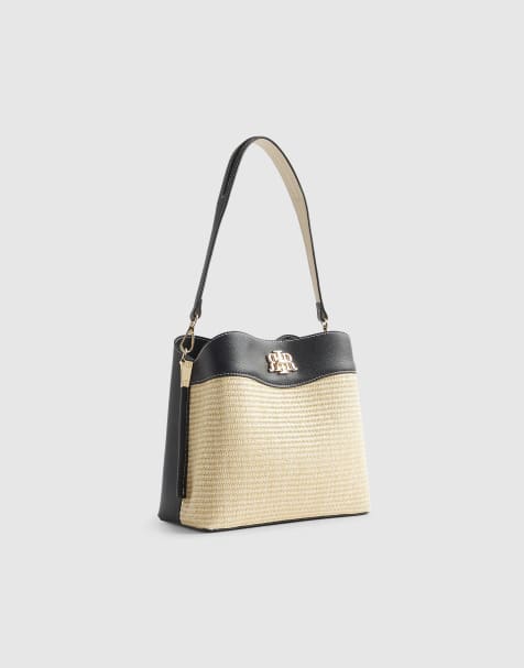 River Island Raffia bucket bag in beige - view 1