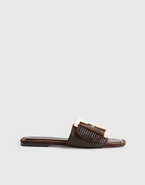 princess polly baby blue dress Mango leather flat sandals in brown