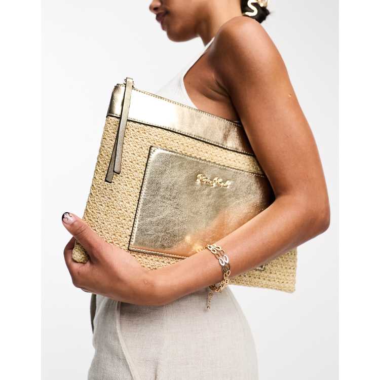 River Island raffia clutch bag with gold trim