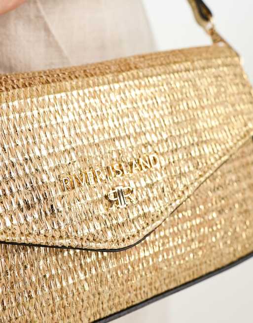 River Island raffia cross-body bag in gold