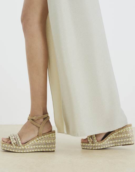 River Island Raffia embellished wedge sandals in cream ASOS