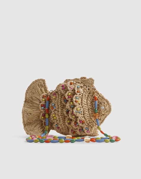 River Island Raffia fish crossbody bag in beige - view 1