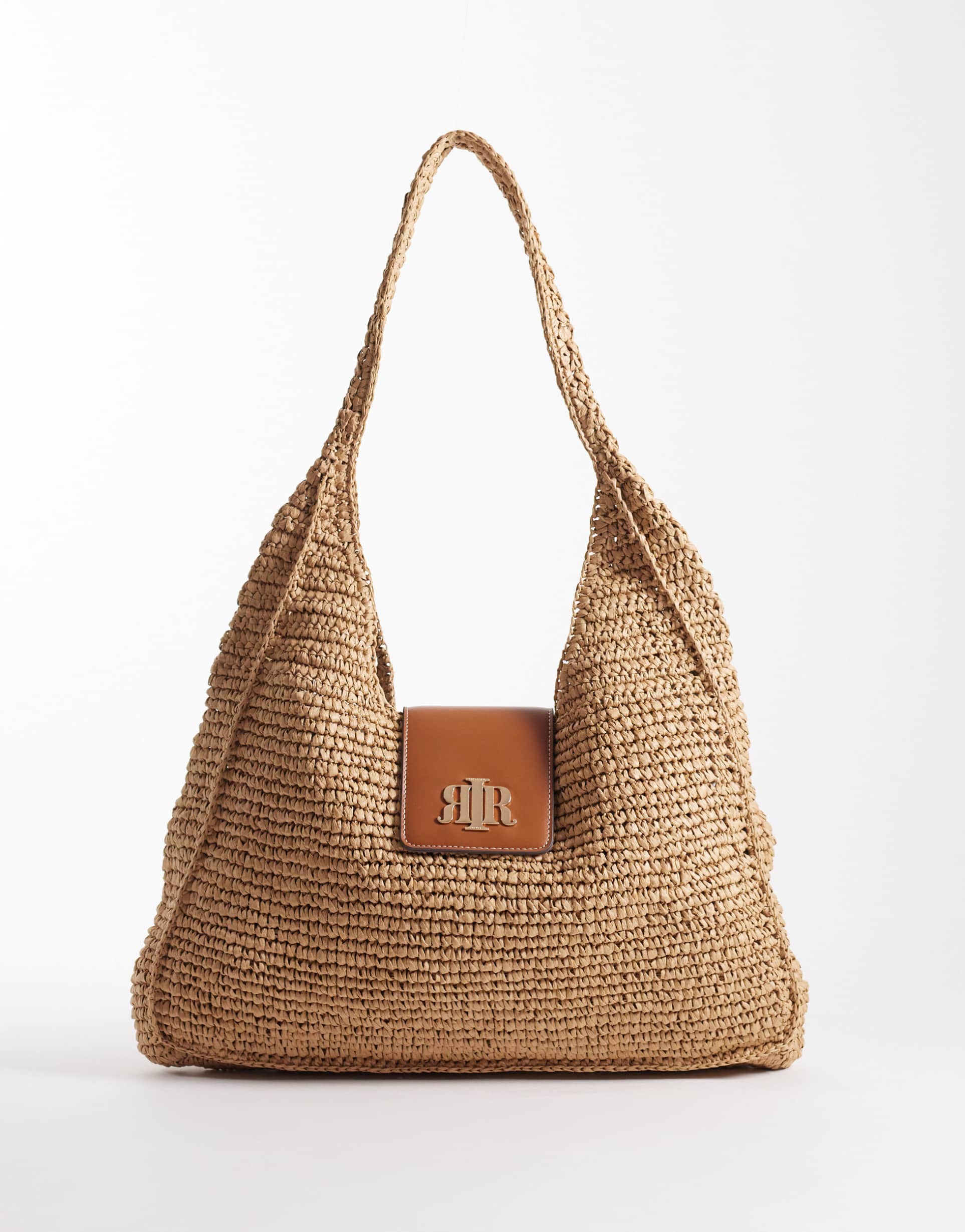 river island raffia flap detail slouch bag in beige