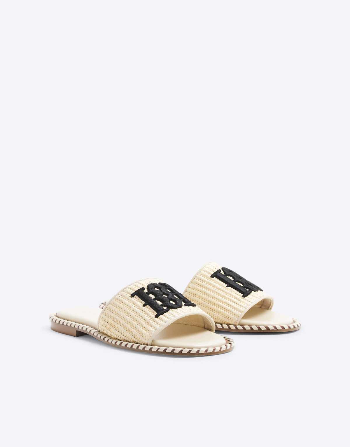 River Island Raffia flat sandals in beige - light