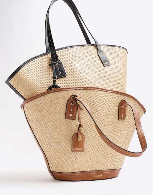 River Island Raffia lace up tote bag in brown - light