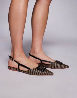 River Island Raffia Pointed Ballet Flats