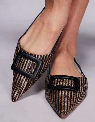 River Island Raffia Pointed Ballet Flats In Black