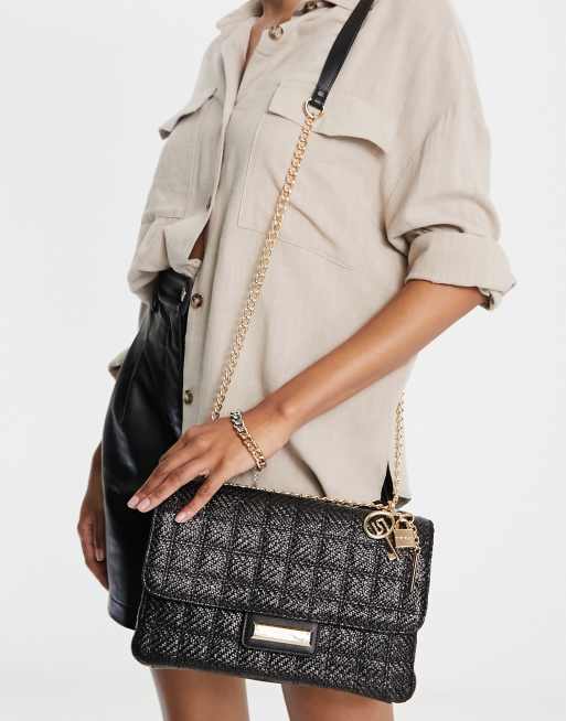 River Island quilted chain shoulder bag in black