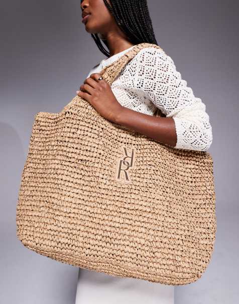 River Island raffia shopper bag in beige - view 1