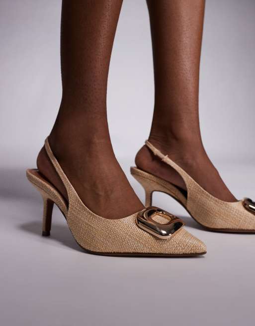 River Island raffia slingback pumps in beige