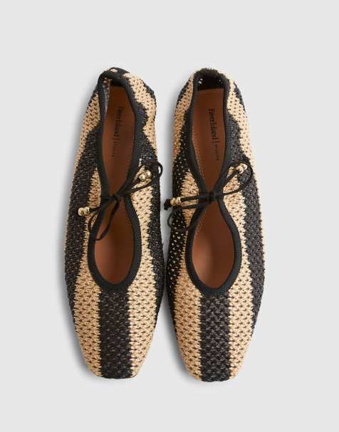 River Island Raffia stripe mary jane shoes in black - view 1