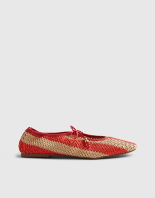  Raffia striped mary jane shoes 