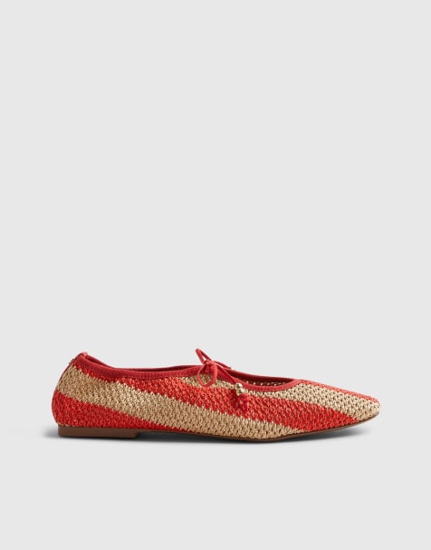 River Island Raffia striped mary jane shoes in red - view 1