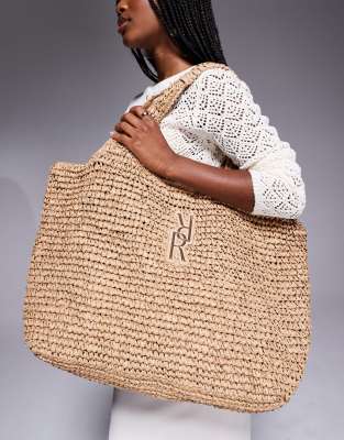 raffia tote bag in beige-Neutral