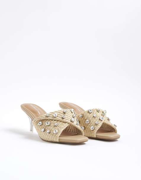 River Island Raffia twist heeled mule sandals in beige - light - view 1