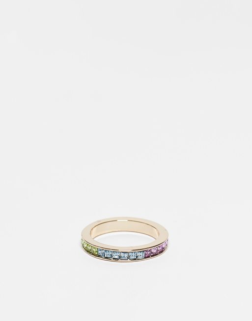 River Island rainbow pave ring band in multi