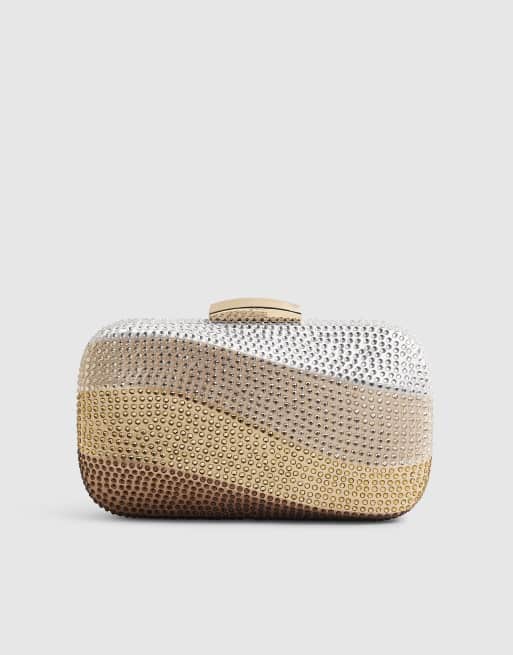 River Island Rainbow swirl embellished clutch bag in gold , 2 of 4
