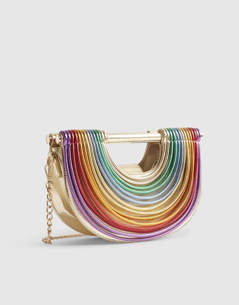 River Island Rainbow tube clutch bag in gold - view 1