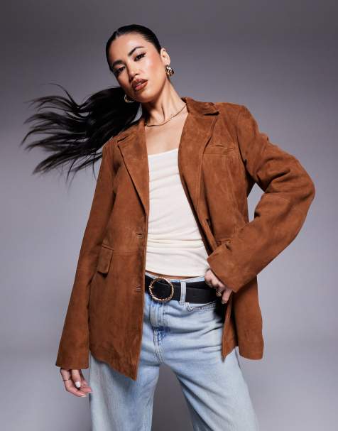 River island real suede oversized blazer in brown - view 1