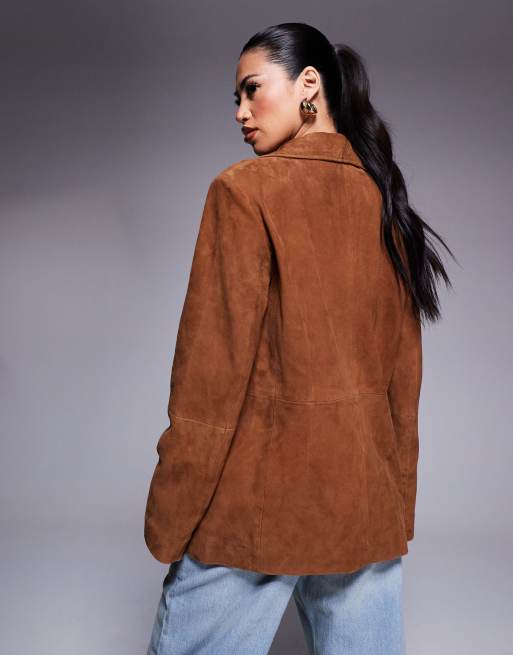 River island real suede oversized blazer in brown, 2 of 4