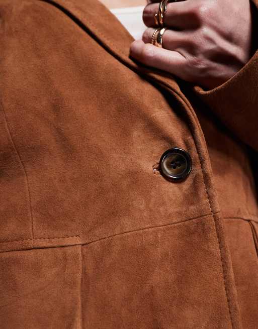River island real suede oversized blazer in brown, 3 of 4