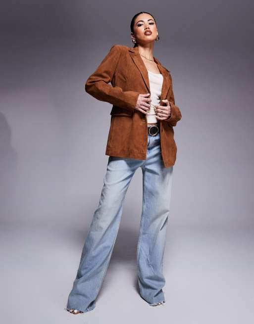 River island real suede oversized blazer in brown, 4 of 4