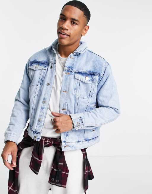 River Island - Recht denim jack met fleecevoering in blauw