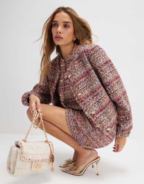 River Island Red boucle cropped bomber jacket in brown - view 1