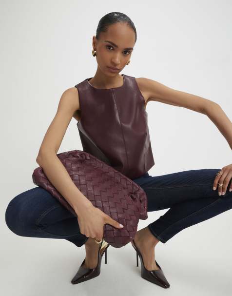 River Island Red faux leather shell top in burgundy - view 1