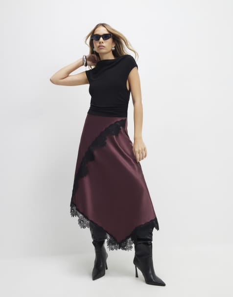 River Island Red lace hybrid drape maxi dress in purple