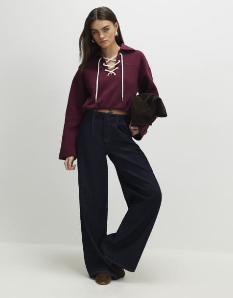 River Island Red lace up sweatshirt in burgundy - view 1