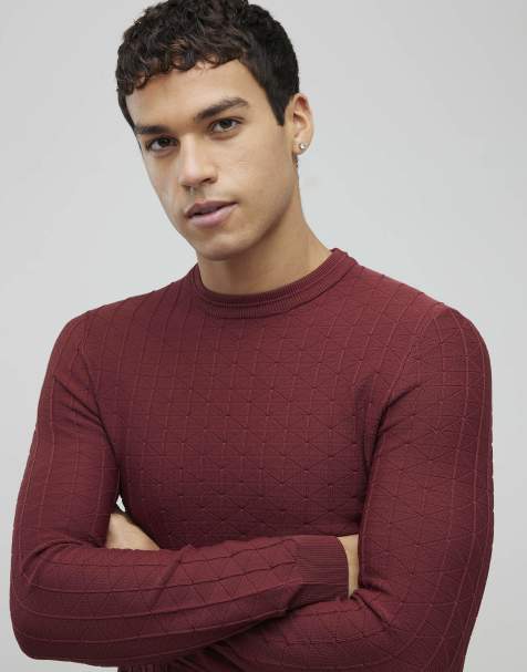 River Island Red muscle fit textured jumper in rust - view 1