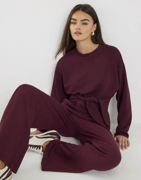 River Island Red premium long sleeve tie front top in burgundy - view 1