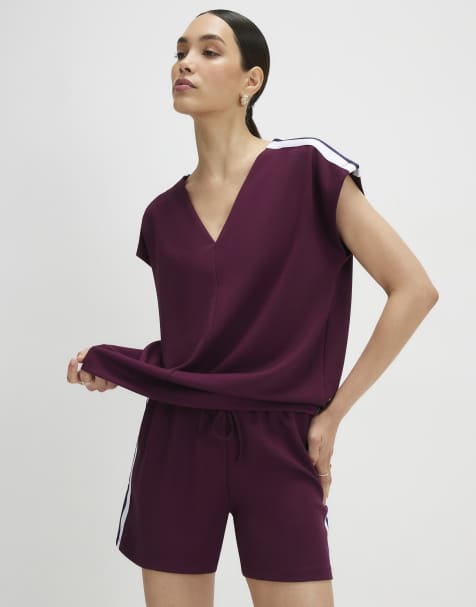 River Island Red premium tape v neck top in burgundy