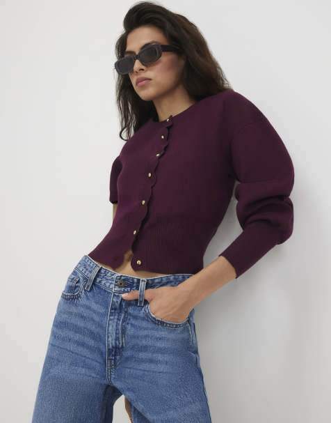 River Island Red scallop detail knit cardigan in burgundy - view 1
