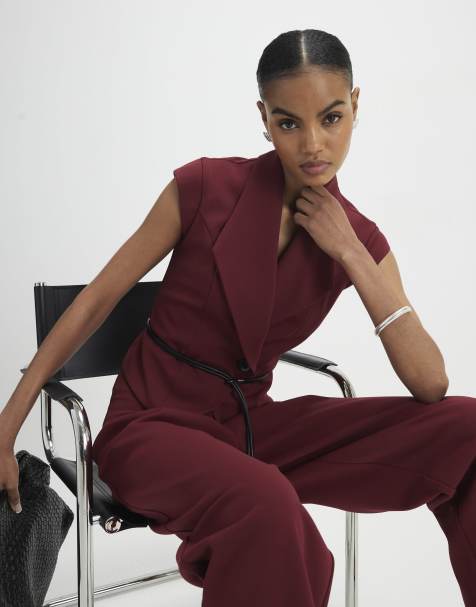 River Island Red sleeveless belted waistcoat in purple - view 1