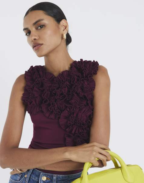 River Island Red sleeveless ruffle bodysuit in purple - dark - view 1