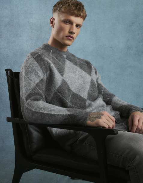River Island Regular fit brushed argyle jumper in grey - light - view 1