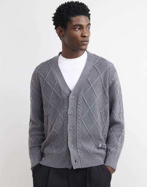 River Island Regular fit cable knit cardigan in grey - marl - view 1