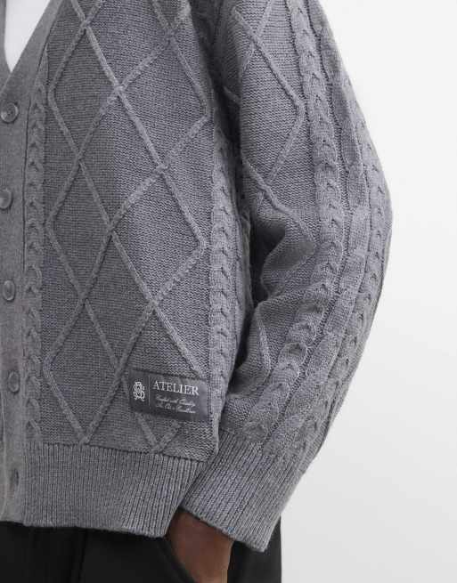 River Island Regular fit cable knit cardigan in grey - marl, 2 of 4