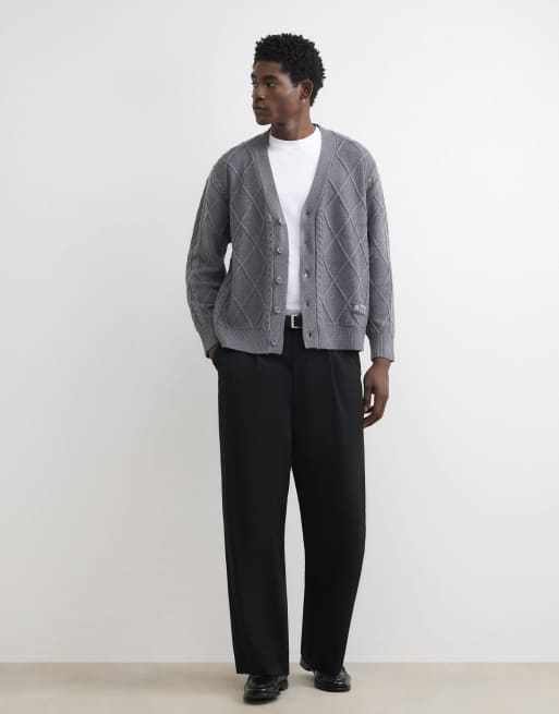 River Island Regular fit cable knit cardigan in grey - marl, 3 of 4