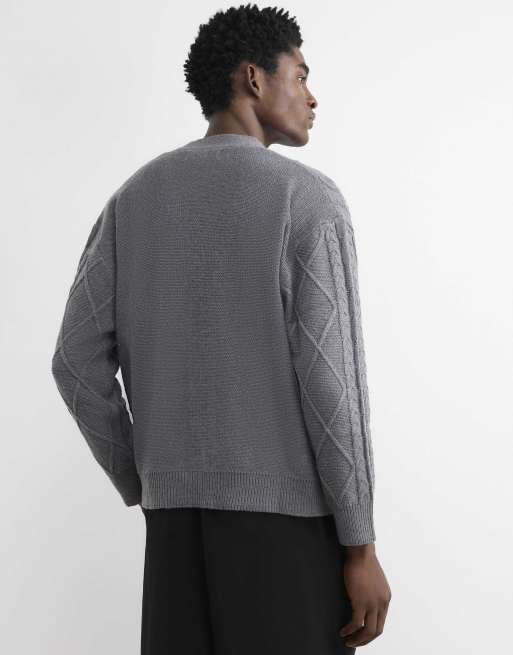 River Island Regular fit cable knit cardigan in grey - marl, 4 of 4