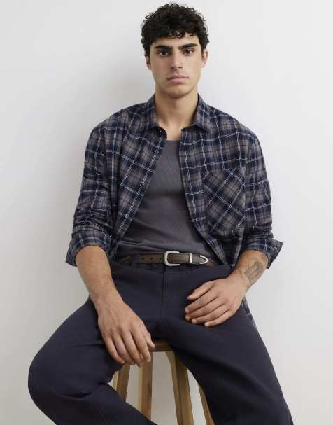 River Island Regular fit check long sleeve shirt in navy - view 1
