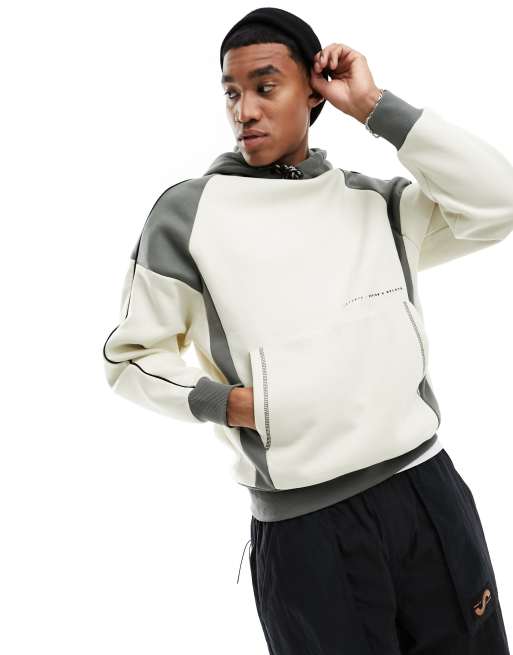 River Island regular fit colour block hoodie in ecru