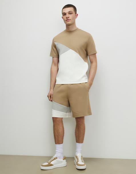 River Island Regular fit colour block shorts in stone - view 1