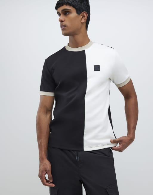 River Island Regular fit colour block t-shirt in black