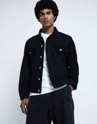 River Island Regular fit cord collar jacket in black