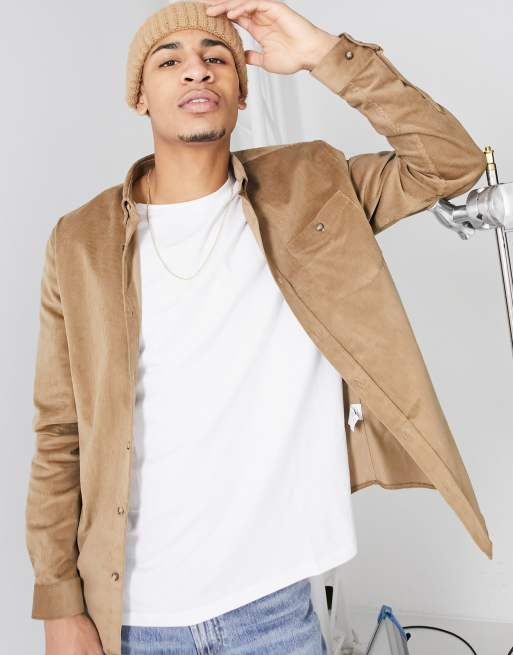 River Island regular fit cord shirt in ecru